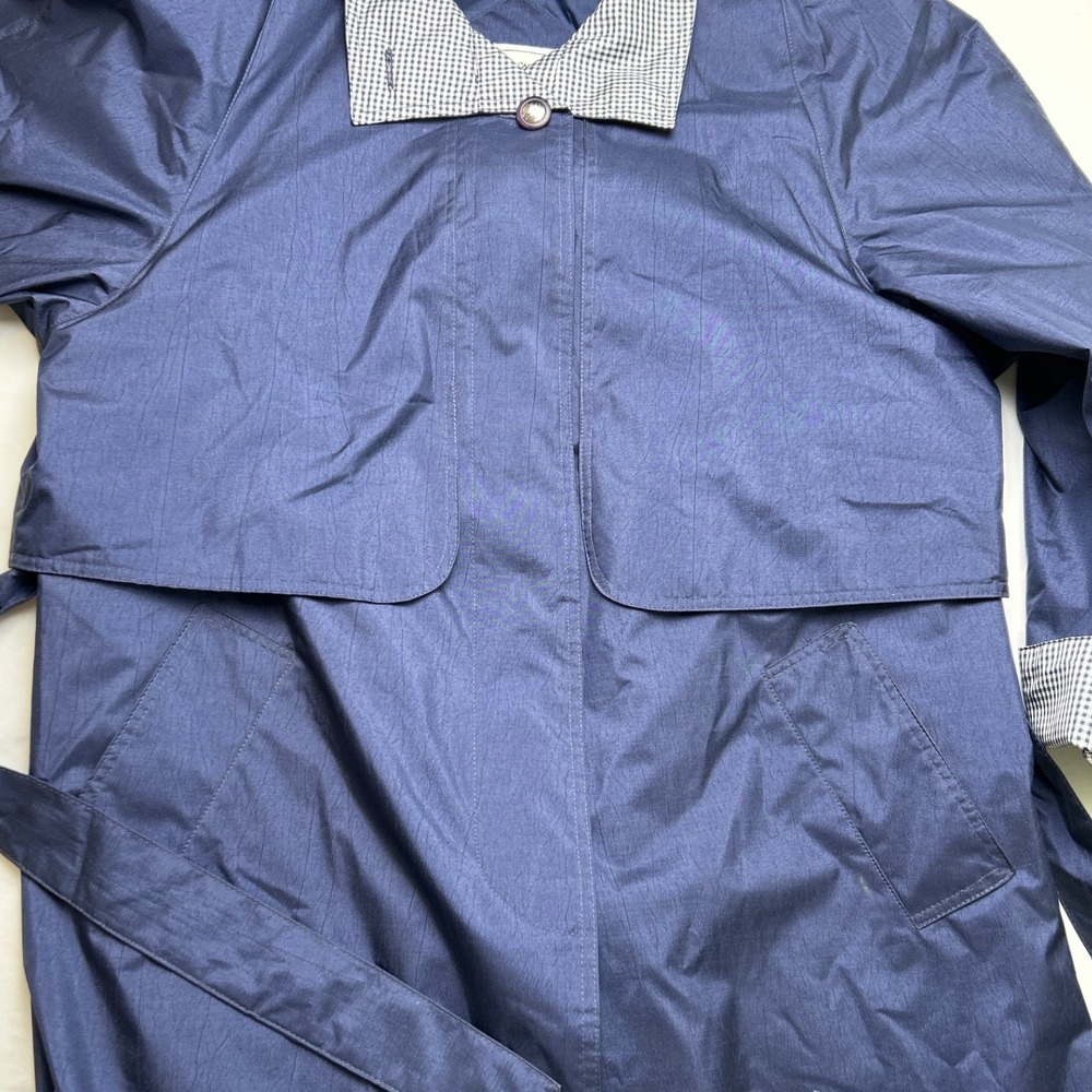 British Mist Womens Vintage Trench Coat Navy Blue Size 16 Gingham Trim Belted - Picture 4 of 10